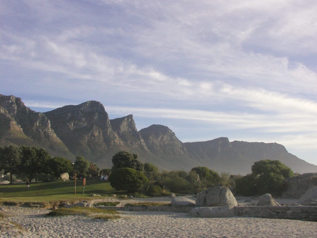 The Twelve Apostles mountain range rising directly behind Camps Bay beach