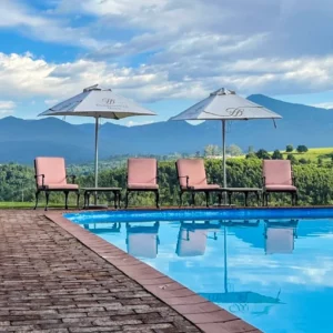 Pool terrace at Far Hills Country Hotel looking to the Outeniqua mountains