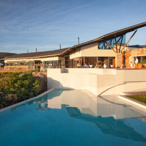 The Forest Lodge and its pool at Grootbos Private Nature Reserve above Walker Bay near Gansbaai