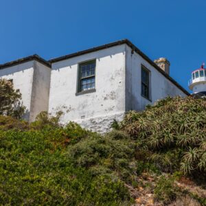The old Cape Point lighthouse on the summit above the visitor area