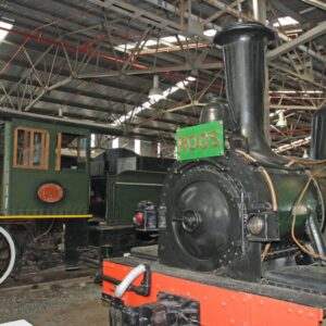 Steam locomotives on display inside the Outeniqua Transport Museum in George