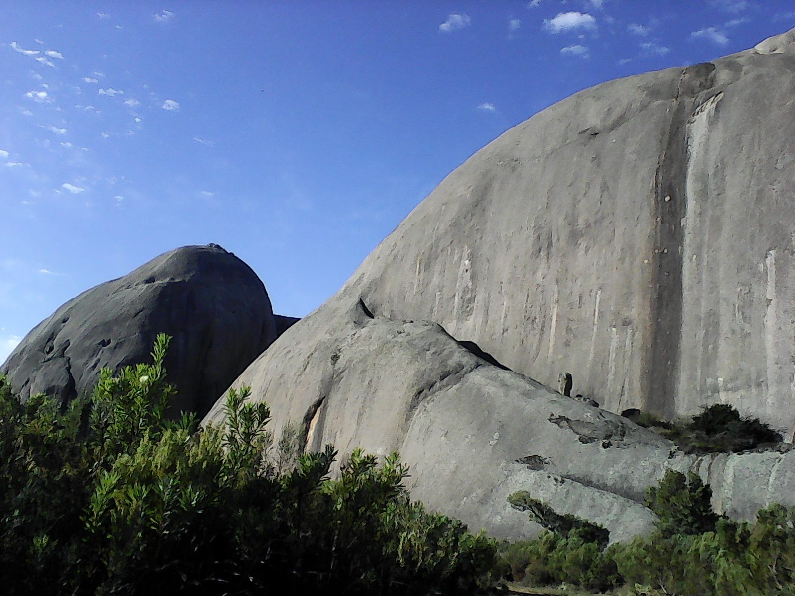 The bare granite dome of Paarl Rock rising out of fynbos on Paarl Mountain