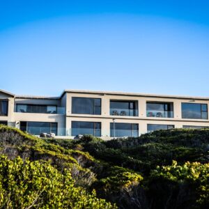 Schulphoek House seen from the fynbos above Schulphoek bay at Sandbaai