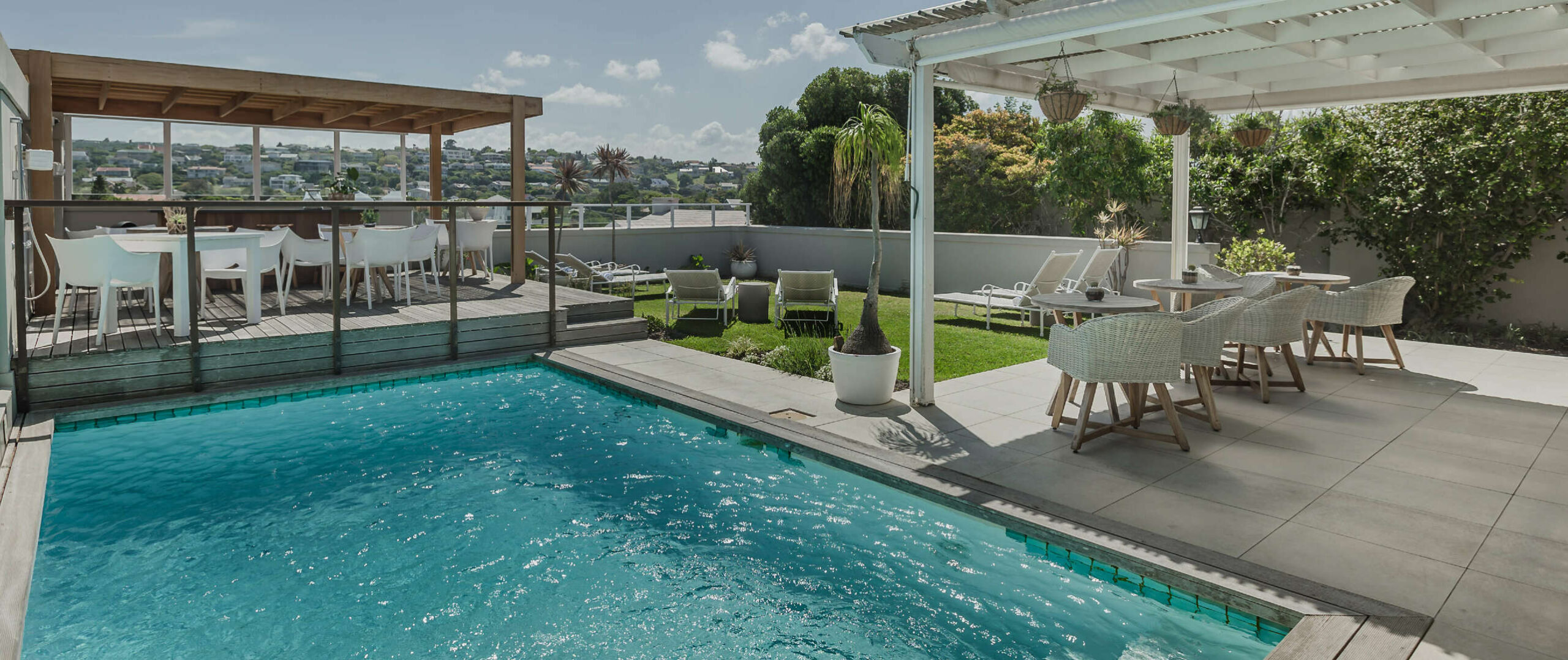 Pool terrace and garden at The Robberg Beach Lodge above Plettenberg Bay
