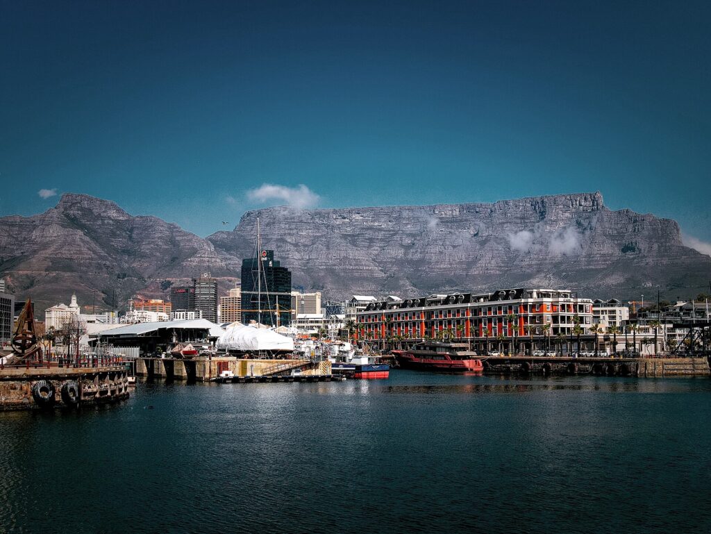 Boats in the V&A Waterfront basin below Table Mountain, a base that works well without a car