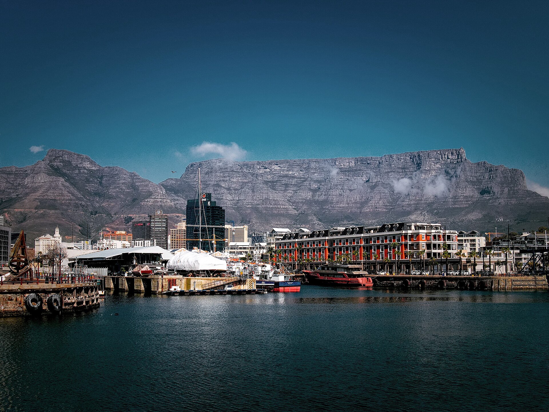 Boats moored in the V&A Waterfront marina, Cape Town