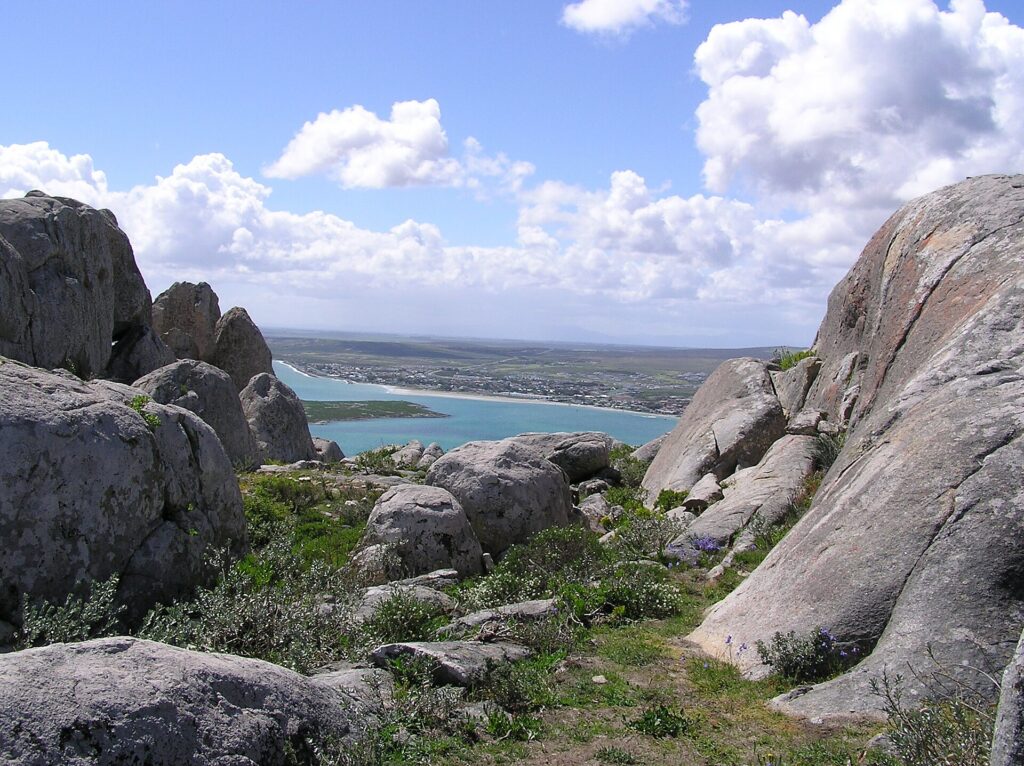 Turquoise water and kitesurfers on Langebaan Lagoon