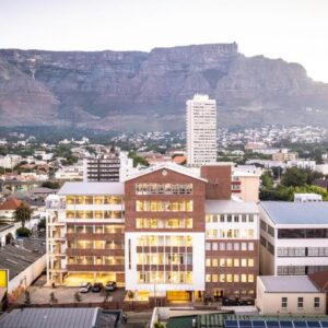A view of a city with a mountain in the background at BlackBrick Gardens in Cape Town