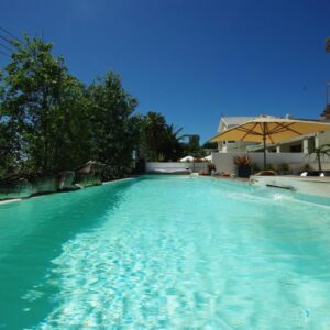 A swimming pool with blue water in front of a house at DysArt Boutique Hotel in Cape Town