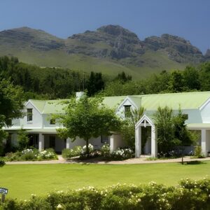 The Cape Dutch guest house below the mountains at Knorhoek Guest House and Wines in Stellenbosch