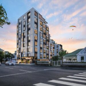 A tall building on a city street with a traffic light at ONE46 on M - Fluent Serviced Apartments in Cape Town