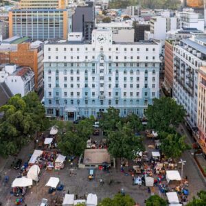 An aerial view of a city with buildings at ONOMO Hotel Cape Town – Inn On The Square in Cape Town
