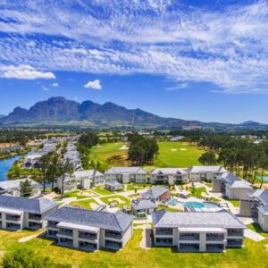 An aerial view of a resort with a golf course at Pearl Valley Hotel in Franschhoek