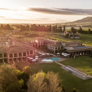 An aerial view of a large house with a yard at Santé Wellness Retreat & Spa in Paarl