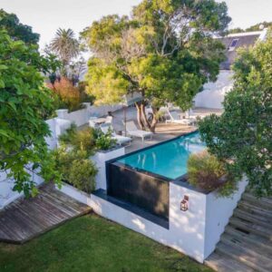 An overhead view of a swimming pool in a backyard at The Old Rectory in Plettenberg Bay