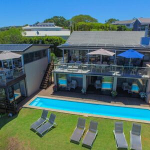 Belle Vue Ridge: an aerial view of a house with a swimming pool