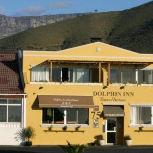 Dolphin Inn Guesthouse: a yellow building with a mountain in the background