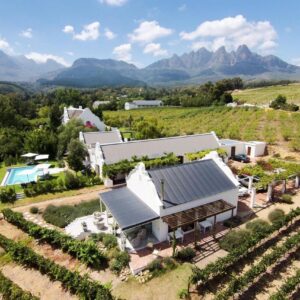 Dunstone Estate: an aerial view of a house in a vineyard