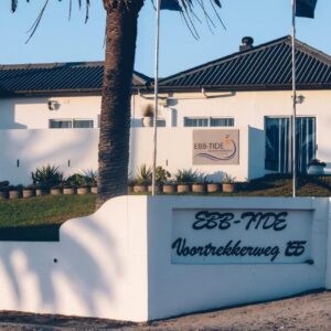 EBB Tide Guesthouse: a white house with a palm tree in front of it