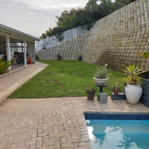 Friendz Guesthouse: a backyard with a swimming pool with plants and a house