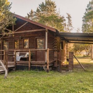 Greenfern Lodge and Chalets: a log cabin in the woods with a shed