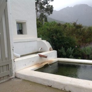 Kleinkloof Farm: a pool of water outside of a house
