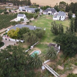 Manley Wine Estate: an aerial view of a house and a vineyard