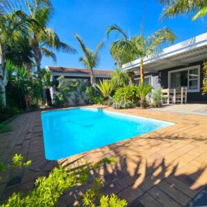 Northern Vine Guesthouse B&B Self-catering: a swimming pool in front of a house with palm trees