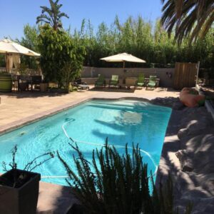 Ons Stee Bed and Breakfast: a swimming pool with blue water in a yard