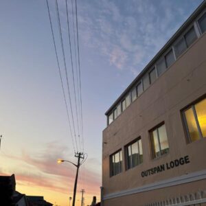 Outspan Lodge: a building with the words cincinnati lodge on the side of it