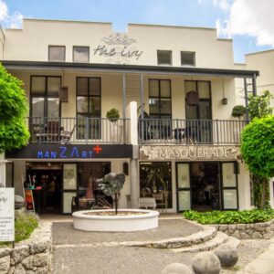 The Ivy Apartments Franschhoek: a building with a fountain in front of it