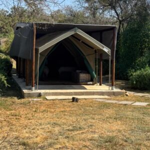 Thornbird Lodge: a tent is set up in a field